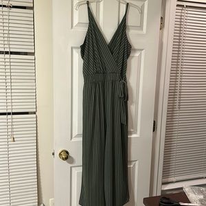 Green Stripe Mock Wrap Jumpsuit
